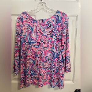 Lilly Pulitzer Pink and Blue Swirl Long Sleeve Top